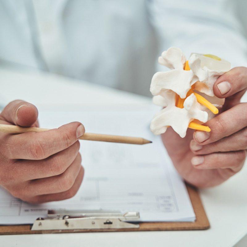 Vertebrologist sitting at the table in his private office